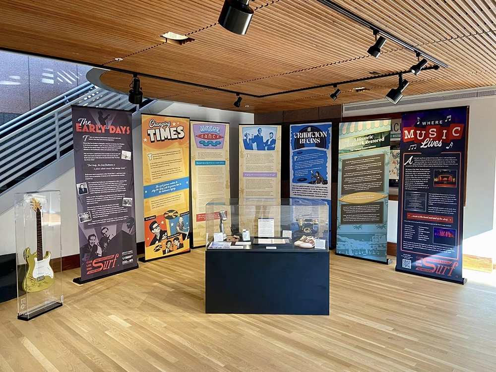 The Traveling Museum exhibit set up in a lobby.